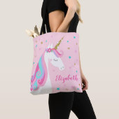 Schattigee eenhoorn sterren glitter roze tote bag (Dichtbij)