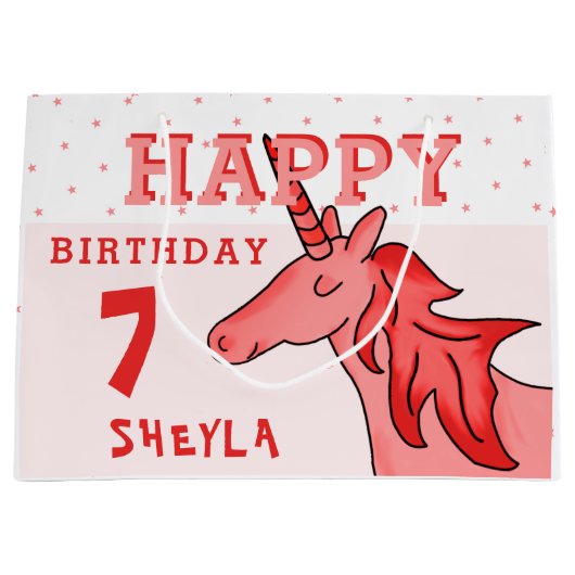 Schattigee Eenhoorn Sterren Happy Birthday Girl`s Groot Cadeauzakje (Voorkant)