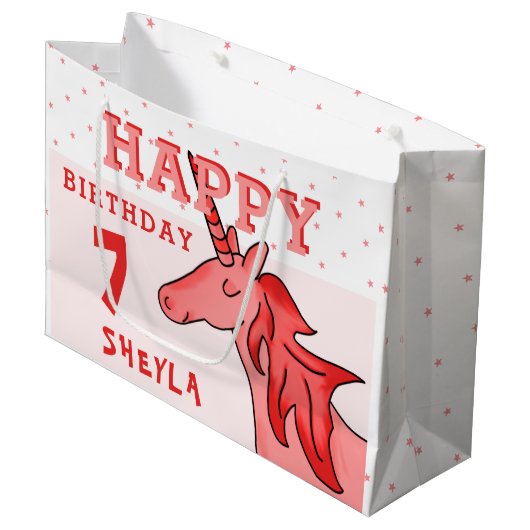 Schattigee Eenhoorn Sterren Happy Birthday Girl`s Groot Cadeauzakje (Voorkant Gekanteld)