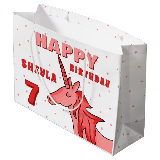 Schattigee Eenhoorn Sterren Happy Birthday Girl`s Groot Cadeauzakje (Achterkant Gekanteld)