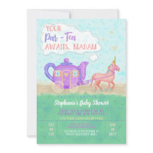 Schattigee Eenhoorn Tea Party Baby shower Uitnodig