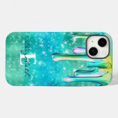 Schattigee Eenhoorn Turquoise glitter druppels Fau Case-Mate iPhone Case (Achterkant (horizontaal))