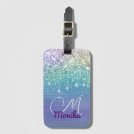 Schattigee Eenhoorn Turquoise Paarse glitter Faux  Bagagelabel
