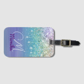 Schattigee Eenhoorn Turquoise Paarse glitter Faux  Bagagelabel (Voorkant (horizontaal))