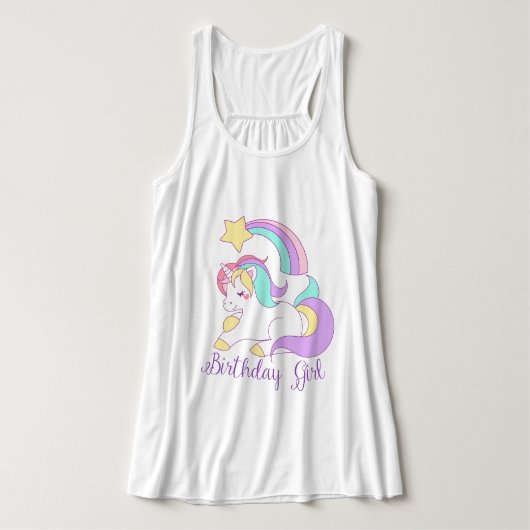 Schattigee Eenhoorn Verjaardag Meisje Trendy Typog Tanktop (Design voorkant)