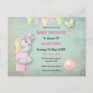 Schattigee Eenhoorn/Vlinders Baby shower Uitnodigi Briefkaart