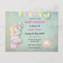 Schattigee Eenhoorn/Vlinders Baby shower Uitnodigi Briefkaart