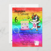 Schattigee eenhoorn Waterverf regenboog verjaardag Uitnodiging Briefkaart (Voorkant / Achterkant)