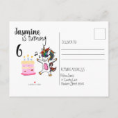 Schattigee eenhoorn Waterverf regenboog verjaardag Uitnodiging Briefkaart (Achterkant)