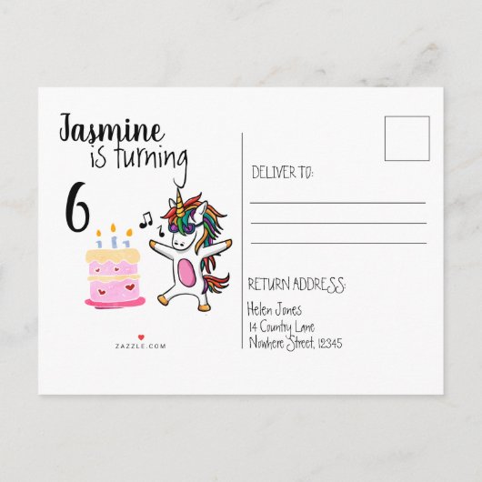 Schattigee eenhoorn Waterverf regenboog verjaardag Uitnodiging Briefkaart (Achterkant)