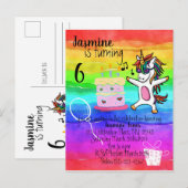 Schattigee eenhoorn Waterverf regenboog verjaardag Uitnodiging Briefkaart (Voorkant / Achterkant)