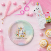 Schattigee Eenhoorn Zonnebloem 1e Verjaardag Papieren Bordje (Feest)