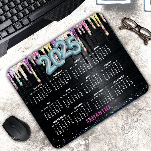 Schattigee Eenhoorn Zwart Glitter Verjaardagsmonog Muismat