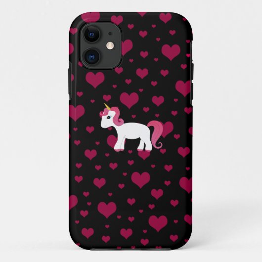 Schattigee eenhoorn zwart roze hartjes Case-Mate iPhone case (Achterkant)