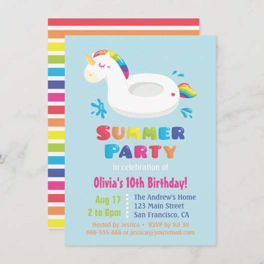 Schattigee Eenhoorn Zwembad Float Kinder Zomer Ver Kaart (Voorkant / Achterkant)