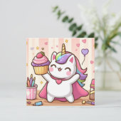 Schattigee eenhoornkat Verjaardag Kaart (Staand voorkant)
