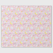 Schattigee eenhoornkatten lichtroze motieven cadeaupapier (Vlak)