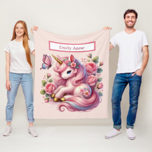 Schattigee eenhoornliefhebbers voegen naam toe Fle Fleece Deken