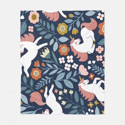 Schattigee Eenhoorns Bloemen  Patroon Fleece Deken (Voorkant)