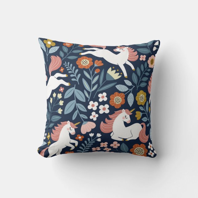 Schattigee Eenhoorns Bloemen  Patroon Kussen (Voorkant)