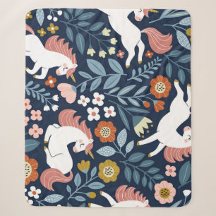 Schattigee Eenhoorns Bloemen Patroon Sherpa Deken