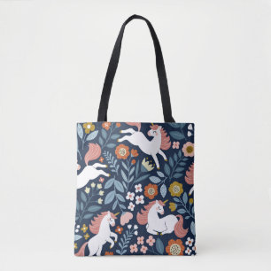 Schattigee Eenhoorns Bloemen  Patroon Tote Bag