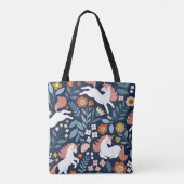 Schattigee Eenhoorns Bloemen Patroon Tote Bag (Achterkant)