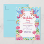 Schattigee Eenhoorns Bloemen Waterverf Verjaardag  Briefkaart (Voorkant / Achterkant)