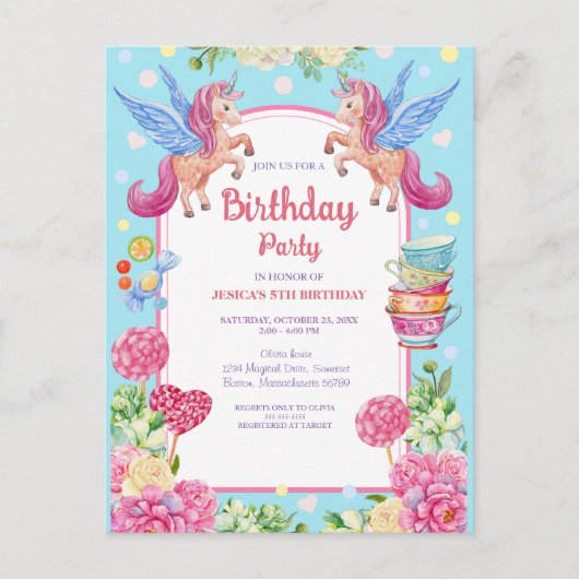 Schattigee Eenhoorns Bloemen Waterverf Verjaardag  Briefkaart (Voorkant)