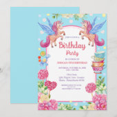 Schattigee Eenhoorns Bloemen Waterverf Verjaardag  Kaart (Voorkant / Achterkant)