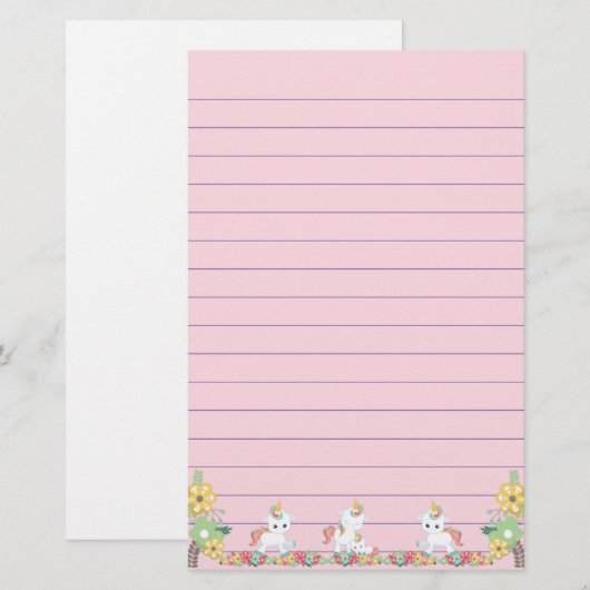 Schattigee eenhoorns en bloemen briefpapier (Voorkant / Achterkant)