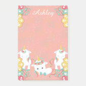 Schattigee eenhoorns en bloemen gepersonaliseerd post-it® notes (Voorkant)