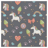Schattigee eenhoorns en regenbogen Midnight Blue P Stof (Close Up)