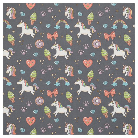 Schattigee eenhoorns en regenbogen Midnight Blue P Stof (Swatch)