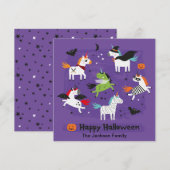 Schattigee Eenhoorns in Halloween Kostuums Bedankkaart (Voorkant / Achterkant)