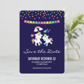 Schattigee Eenhoorns Magische Regenboog & Sterren Save The Date (Staand voorkant)