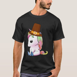 Schattigee Eenhoorns Thanksgiving Eenhoorn Pelgrim T-shirt