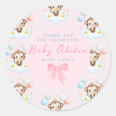 Schattigee Eenvoudige Baby Apenballonnen Roze Beda Ronde Sticker (Voorkant)