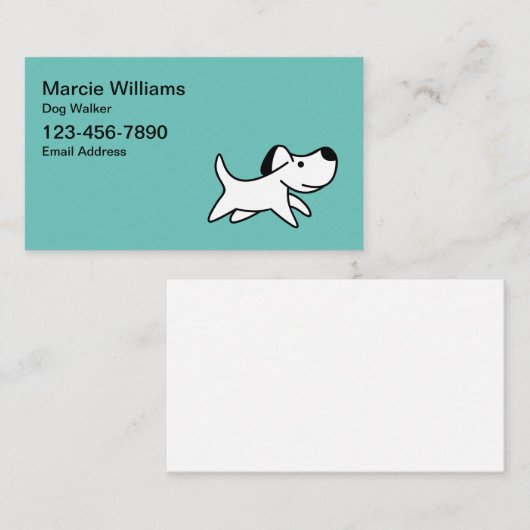 Schattigee Eenvoudige Blauwgroen Dog Walker Visite Visitekaartje (Voorkant / Achterkant)