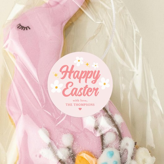 Schattigee Eenvoudige Bloem Roze Happy Easter Ronde Sticker