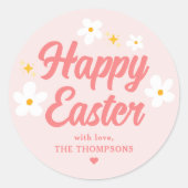 Schattigee Eenvoudige Bloem Roze Happy Easter Ronde Sticker (Voorkant)