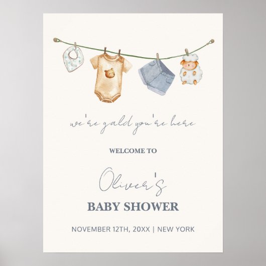 Schattigee Eenvoudige Boho Clothesline Baby shower Poster (Voorkant)
