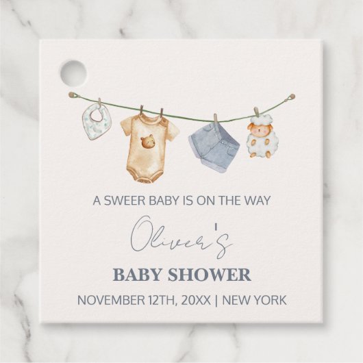 Schattigee eenvoudige Boho waslijn Baby shower Bedankjes Labels (Voorkant)