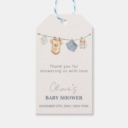 Schattigee eenvoudige Boho waslijn Baby shower Cadeaulabel (Voorkant)