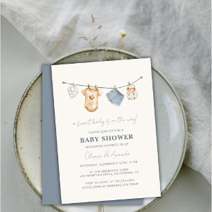 Schattigee eenvoudige Boho waslijn Baby shower Kaart