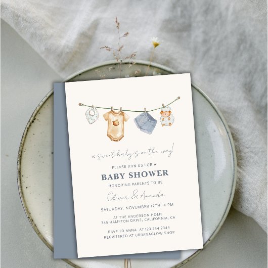 Schattigee eenvoudige Boho waslijn Baby shower Kaart