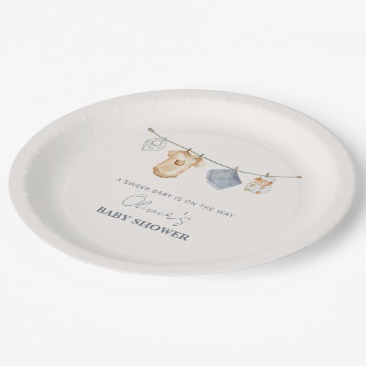 Schattigee eenvoudige Boho waslijn Baby shower Papieren Bordje (Gekanteld)