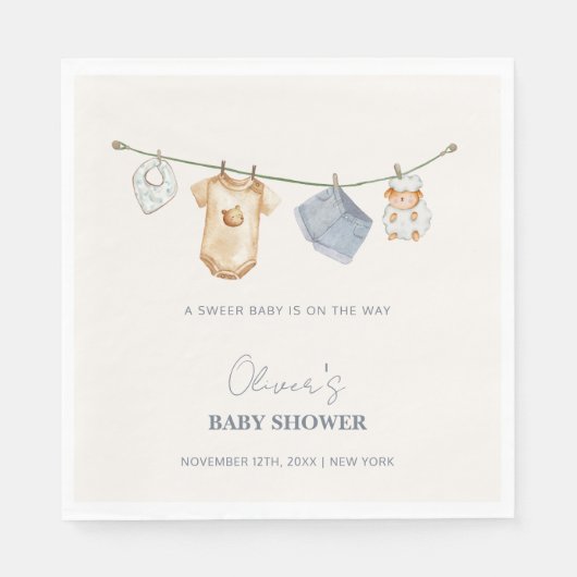 Schattigee eenvoudige Boho waslijn Baby shower Servet (Voorkant)