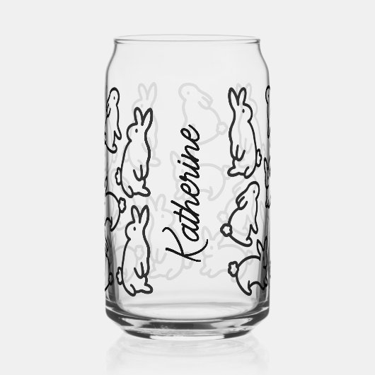Schattigee Eenvoudige Bunny Outline Ontwerp Drinkw Blikvorm Glas (Voorkant)