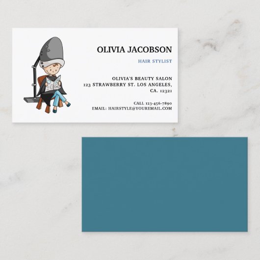 Schattigee Eenvoudige Haarstylist Cartoon Tekening Visitekaartje (Voorkant / Achterkant)